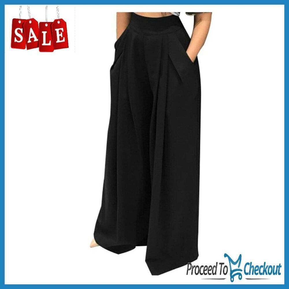 High Waist Wide Leg Palazzo Pants with Pockets Stretchy Casual Trousers